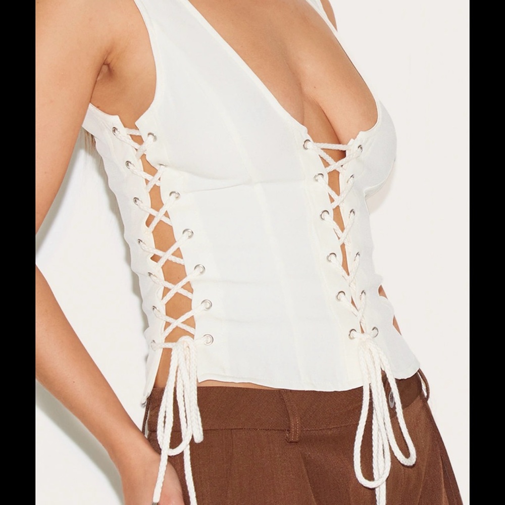 White Lace-Up Top